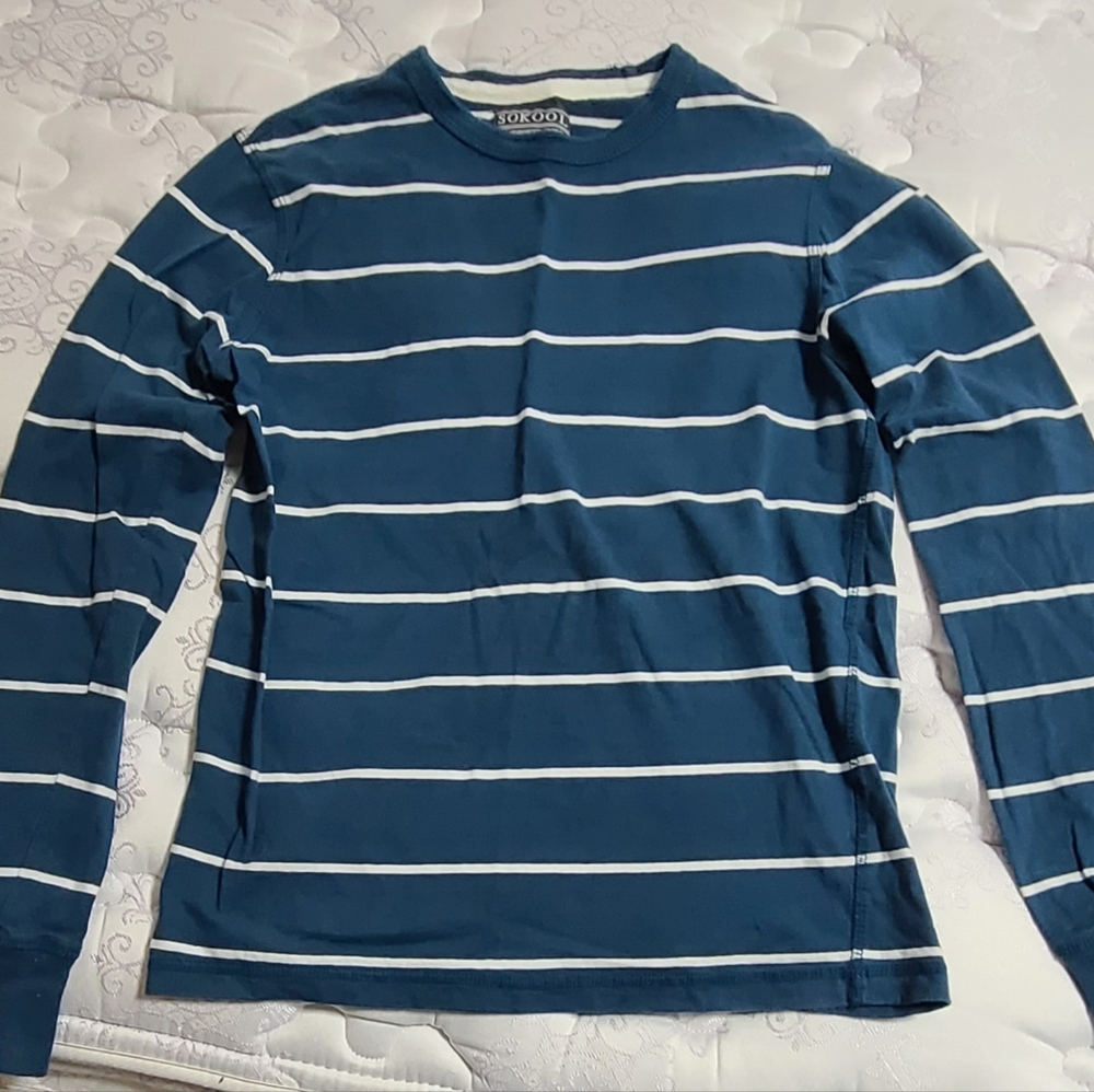 Blue and White Striped Long Sleeve Shirt